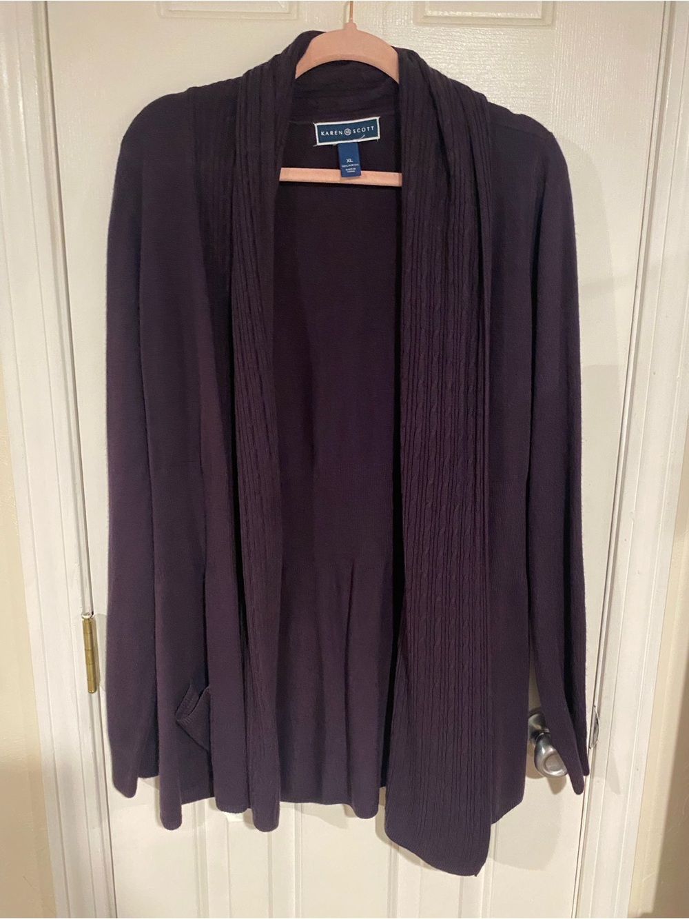 Karen Scott Plum Open-Front Cardigan Sweater